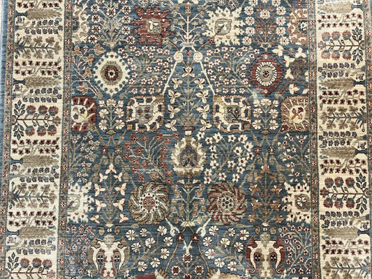 Belgium Power-Loomed Rug 5.6 x 7.6, Green and Cream Rug, Vintage Wool Area Rug, Oriental Carpet, Medium Sized Rug