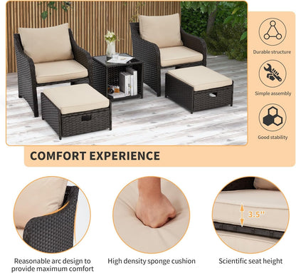 Five Piece All Weather Wicker Patio Furniture Set