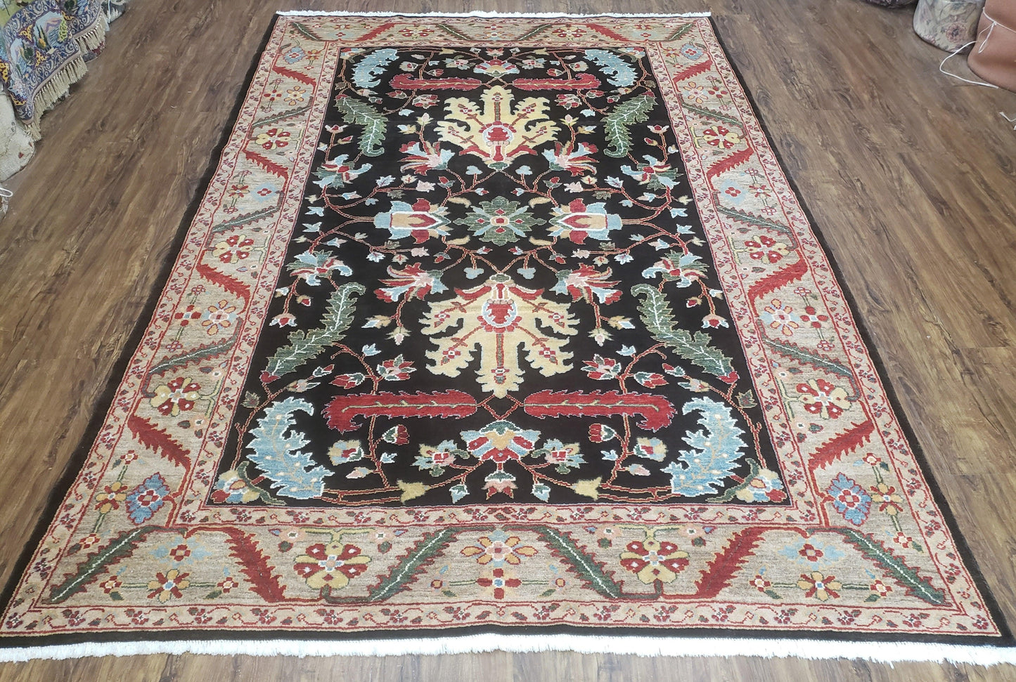 Peshawar Rug, 6x9 Rug, Hand Knotted Wool Area Rug, Black and Silver Rug, Unique Oriental Carpet, Handmade, Medium Sized Rug, Persian Rug