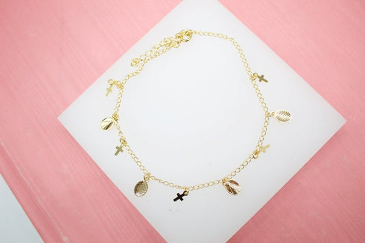 Gold Filled Cross and Saint Charm Anklet (E100)