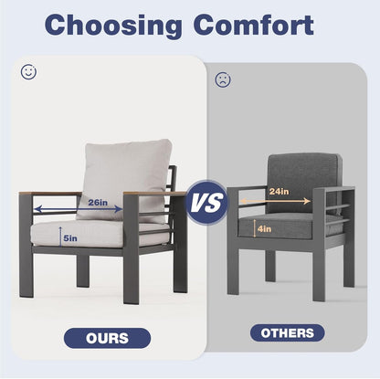 Oversized Aluminum Patio Furniture Set with Thick Cushions-2