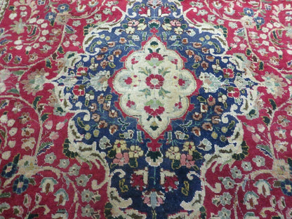 Persian Tabriz Rug 7x10, Red Blue and Green Rug, Allover Floral Medallion Rug, Hand Knotted Rug, Antique Rug 7 x 10 Vintage Wool Oriental Carpet