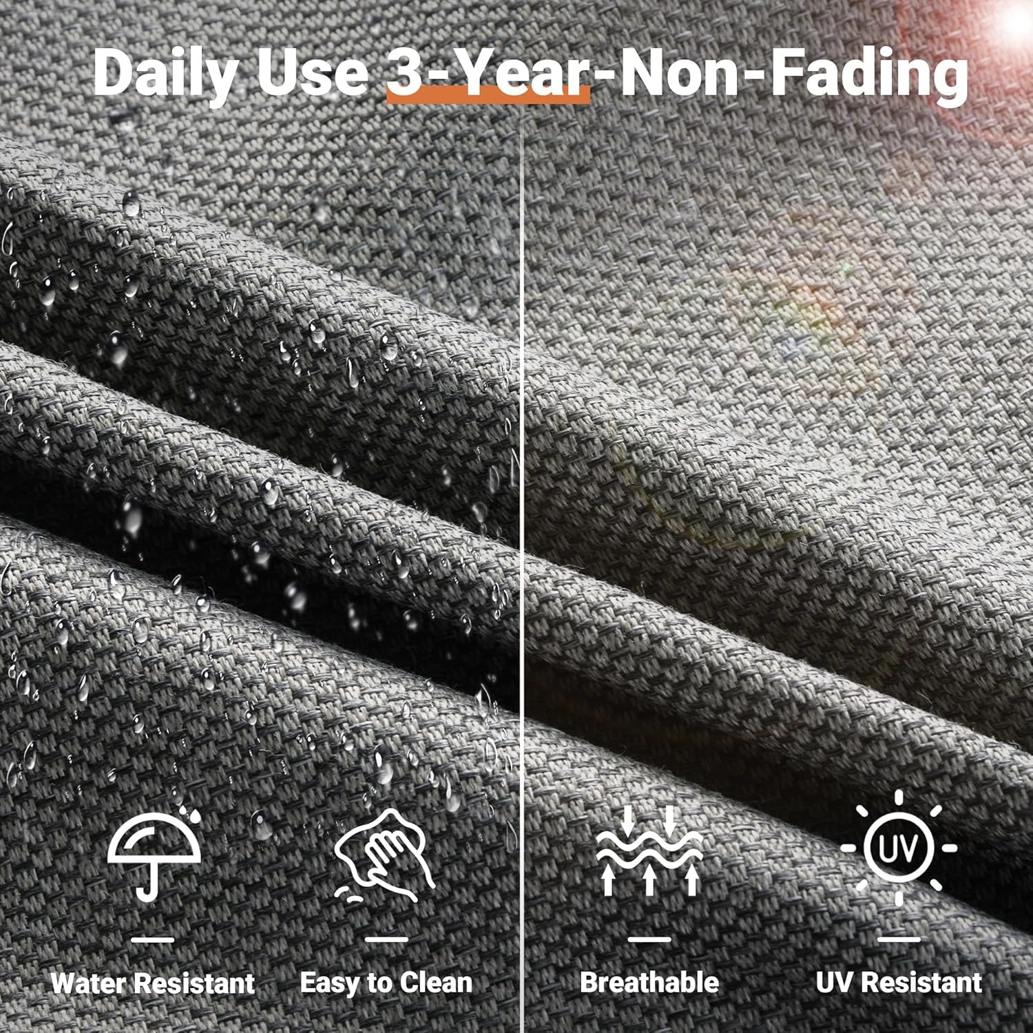 Outdoor 5 Piece Patio Furniture with Fire Pit Table,Wicker Coversation Set with Swivel Rocking Chair,Comfy Sectional Deep Sofa for outside Porch Balcony Backyard Pool,Dark Grey-4