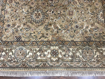 Indo Mahal Rug 8x10, Indian Jaipur Rug 8 x 10 ft, Wool Indo Persian Carpet, Handmade Traditional Floral Area Rug, Olive Green, Vintage Rug-4