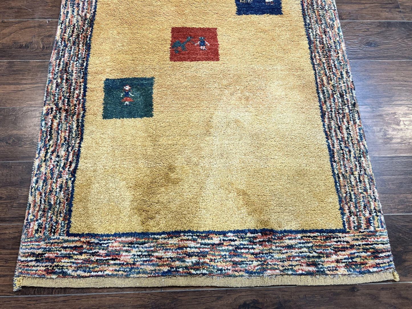 Indo Gabbeh Rug 3.7 x 5, Tribal Rug, Boho Rug, Wool Handmade Carpet