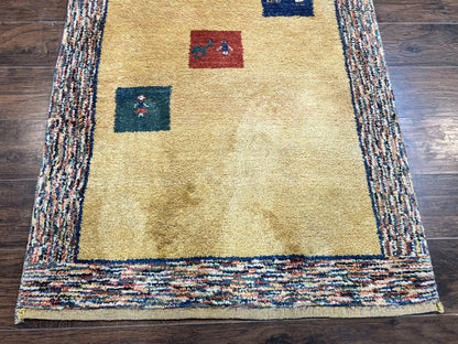 Indo Gabbeh Rug 3.7 x 5, Tribal Rug, Boho Rug, Wool Handmade Carpet
