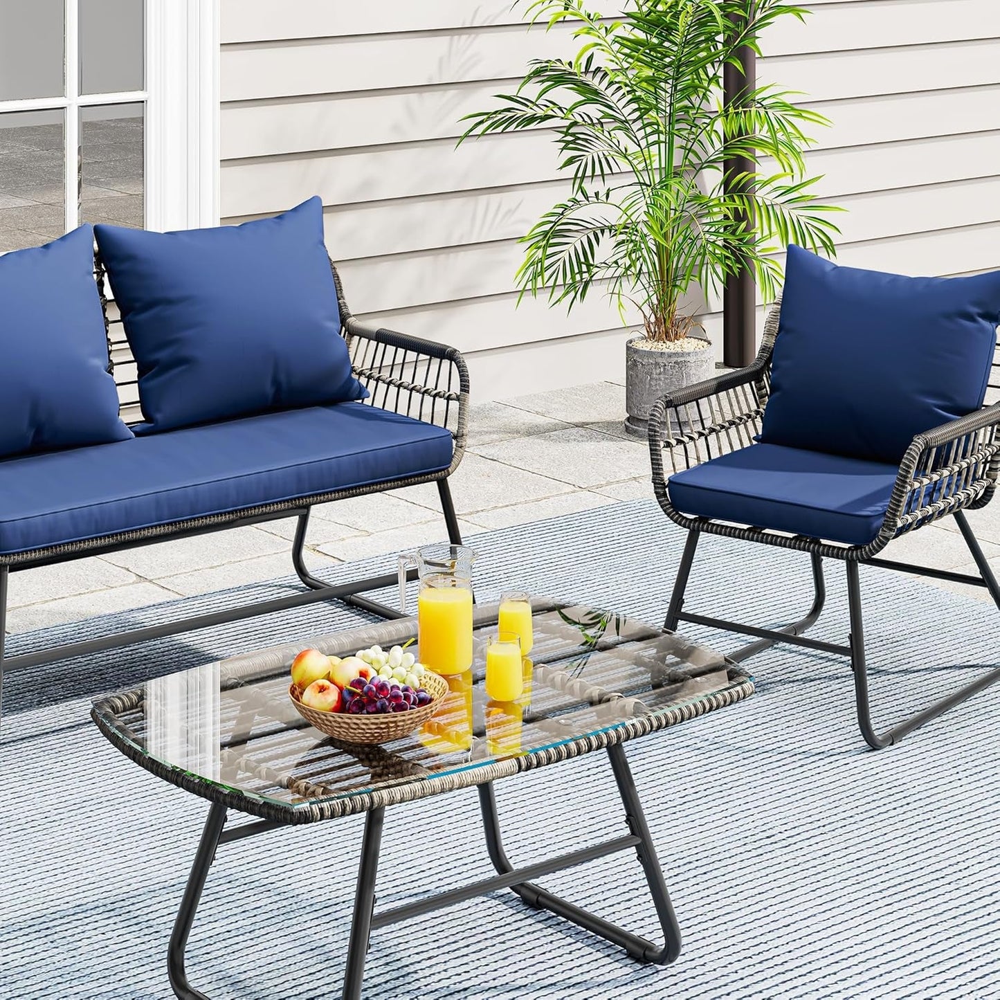 Stylish Four Piece Wicker Outdoor Bistro Furniture Set