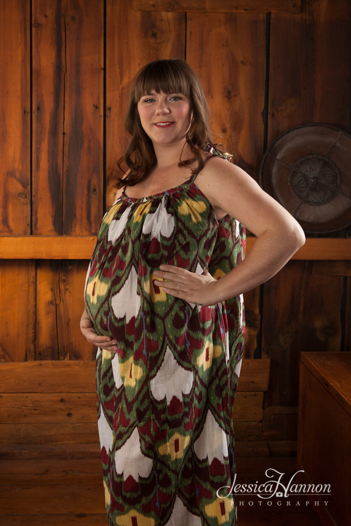 Green Aztec Maternity Maxi Pillowcase Dress Summer Dress-0