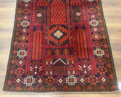 Afghan Rug 3x7, Balouch Carpet, Tribal Rug, Red, New