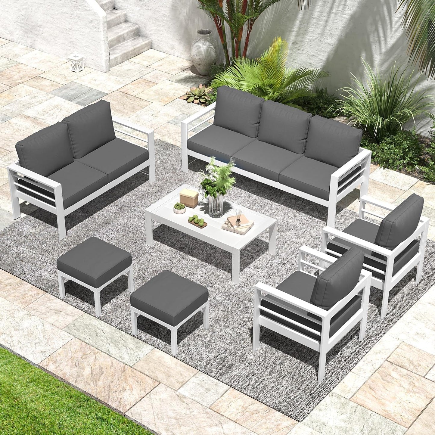 Modern Aluminum Patio Furniture Set with Cushions and Table-4