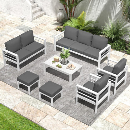 Modern Aluminum Patio Furniture Set with Cushions and Table-4