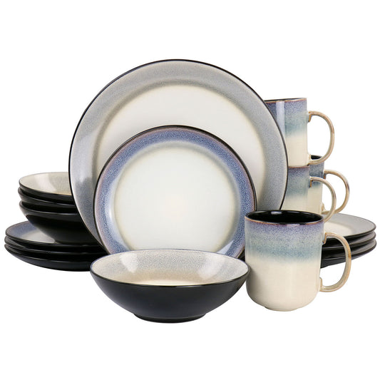 Gibson Elite Rings of Saturn 16 Piece Reactive Glaze Stoneware Dinnerware Set in Grey