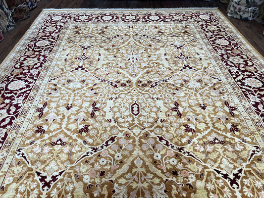 Indian Rug 9x12 Agra Rug, Vintage Rug 9 x 12 Wool Rug, Area Rug 9x12 Oriental Carpet, Unique Colors, Hand Knotted, Clay Dark Brown, Allover