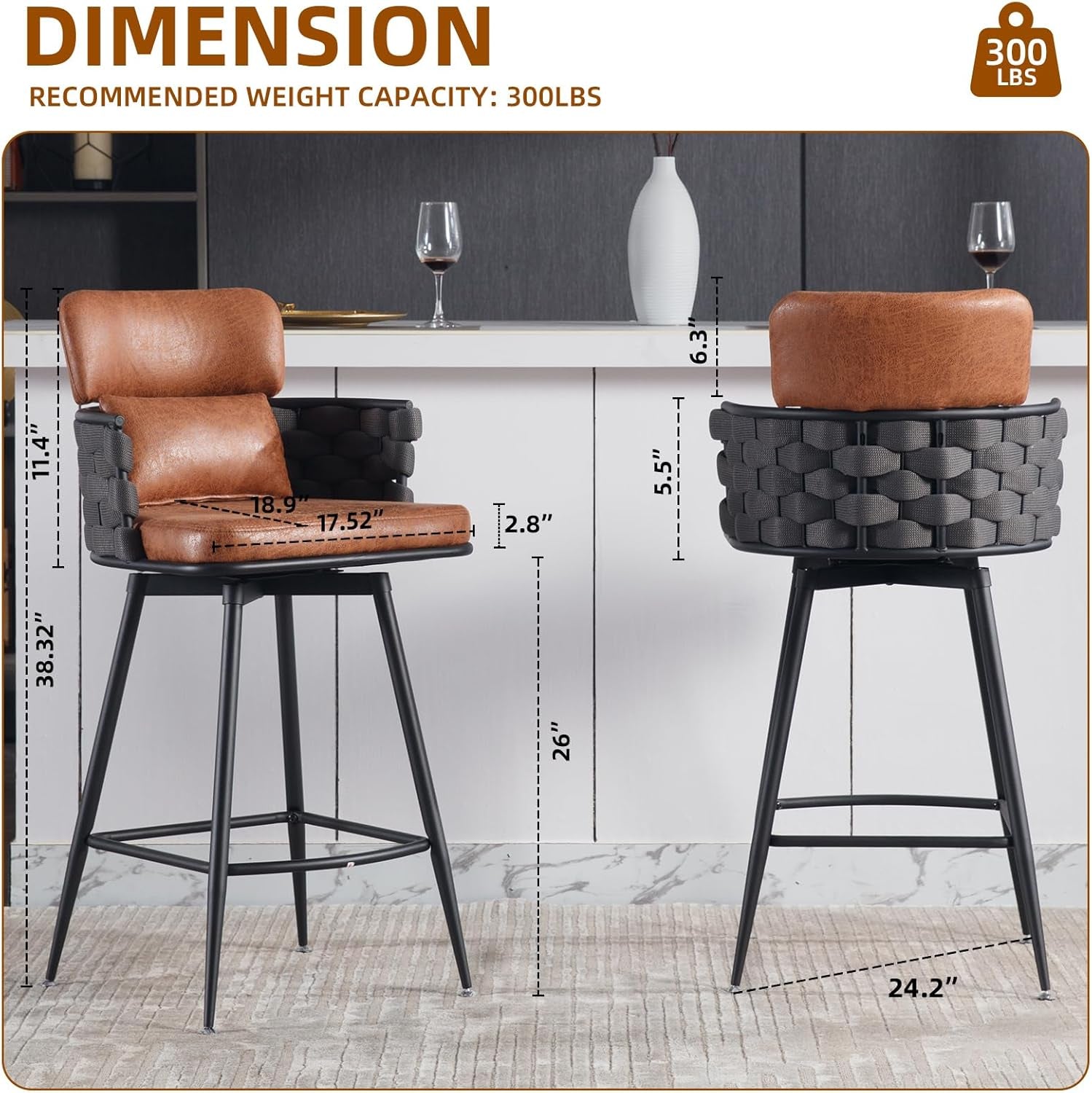 Hand Woven Counter Height Bar Stools Set of Two-1