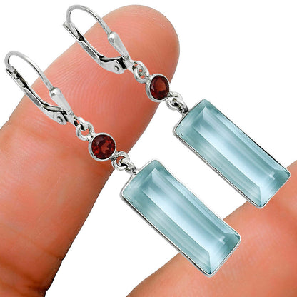 Premium Sky Blue Topaz & Garnet Earrings E-1254 13-EE10137
