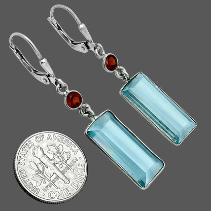 Premium Sky Blue Topaz & Garnet Earrings E-1254 13-EE10137