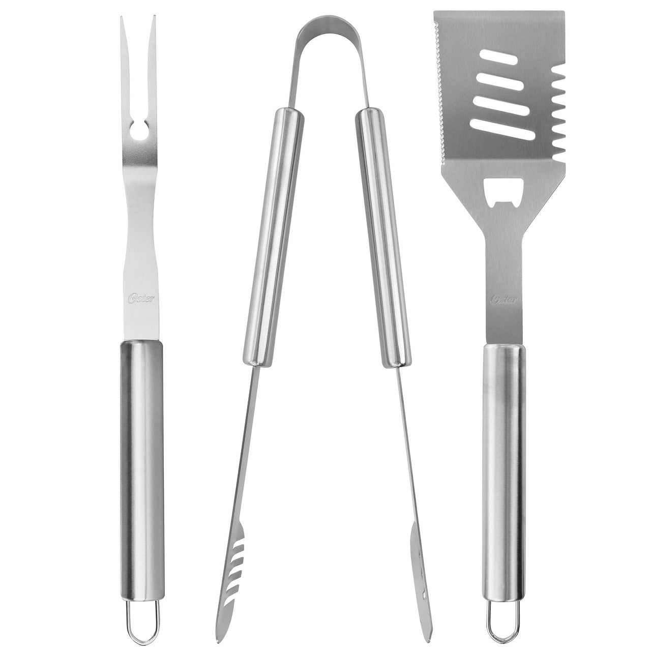 Oster Baldwin 3 Piece Stainless Steel Barbecue Tool Set in Silver-0