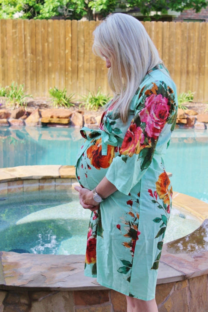 Mint Knee Length Maternity Hospital Gown Delivery Robe-0