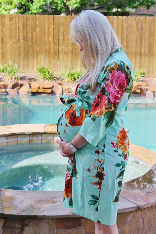 Mint Knee Length Maternity Hospital Gown Delivery Robe-0