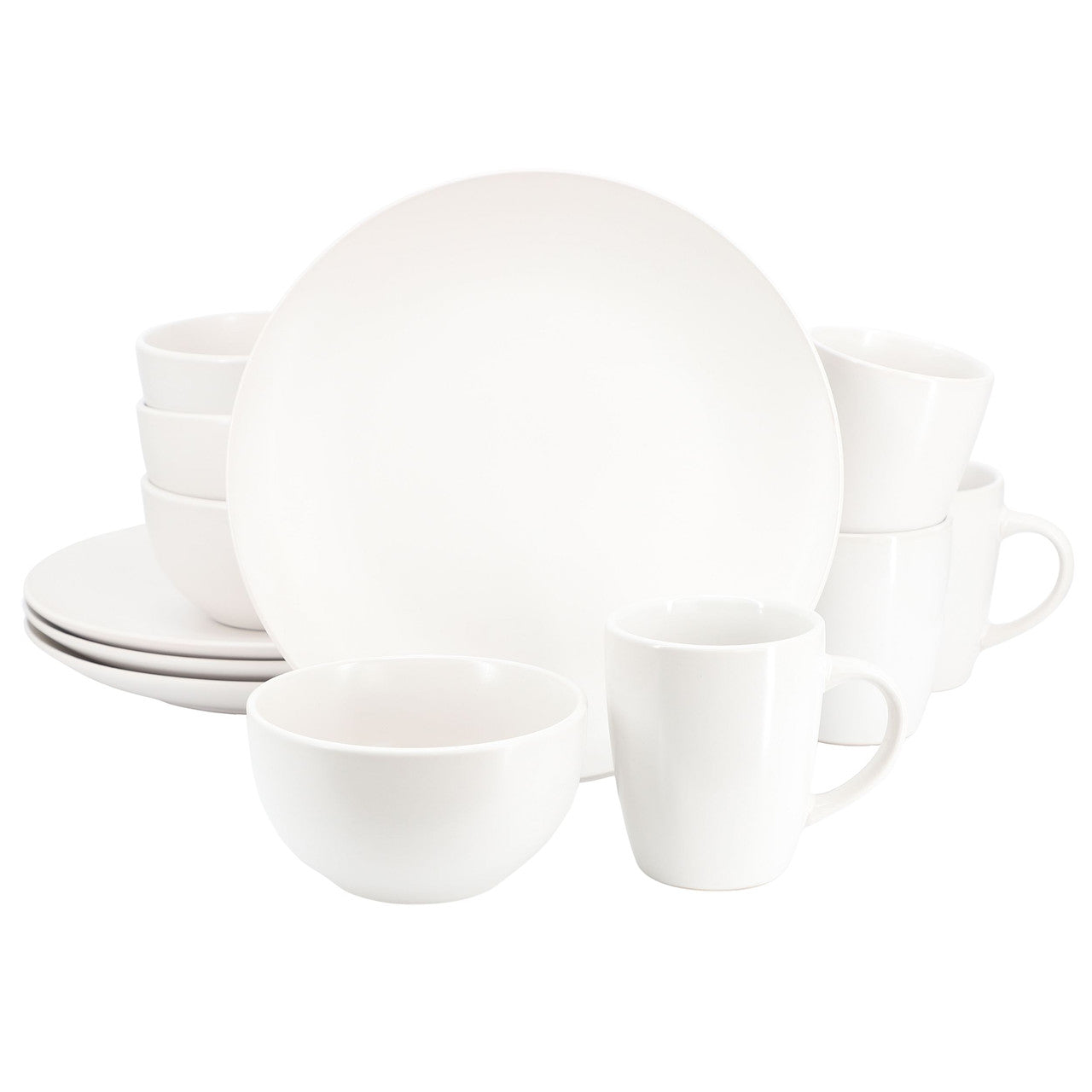 Gibson Home Everyday Plus 12 Piece Round Stoneware Dinnerware Set in White