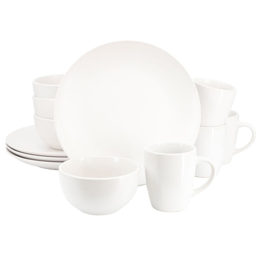Gibson Home Everyday Plus 12 Piece Round Stoneware Dinnerware Set in White