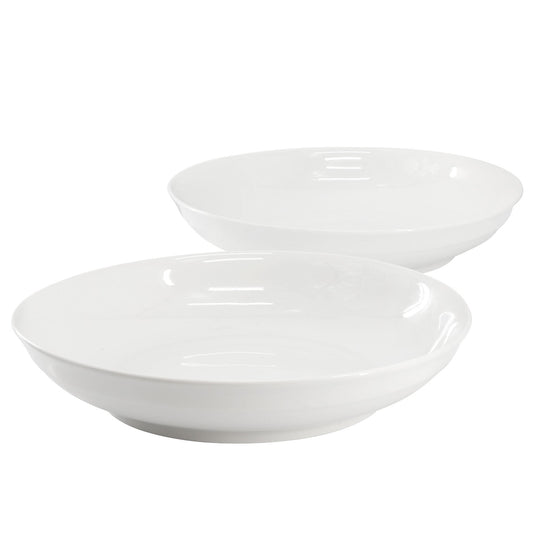 Gibson Home 2 Piece 11 Inch Round Fine Ceramic Serving Bowl Set in White