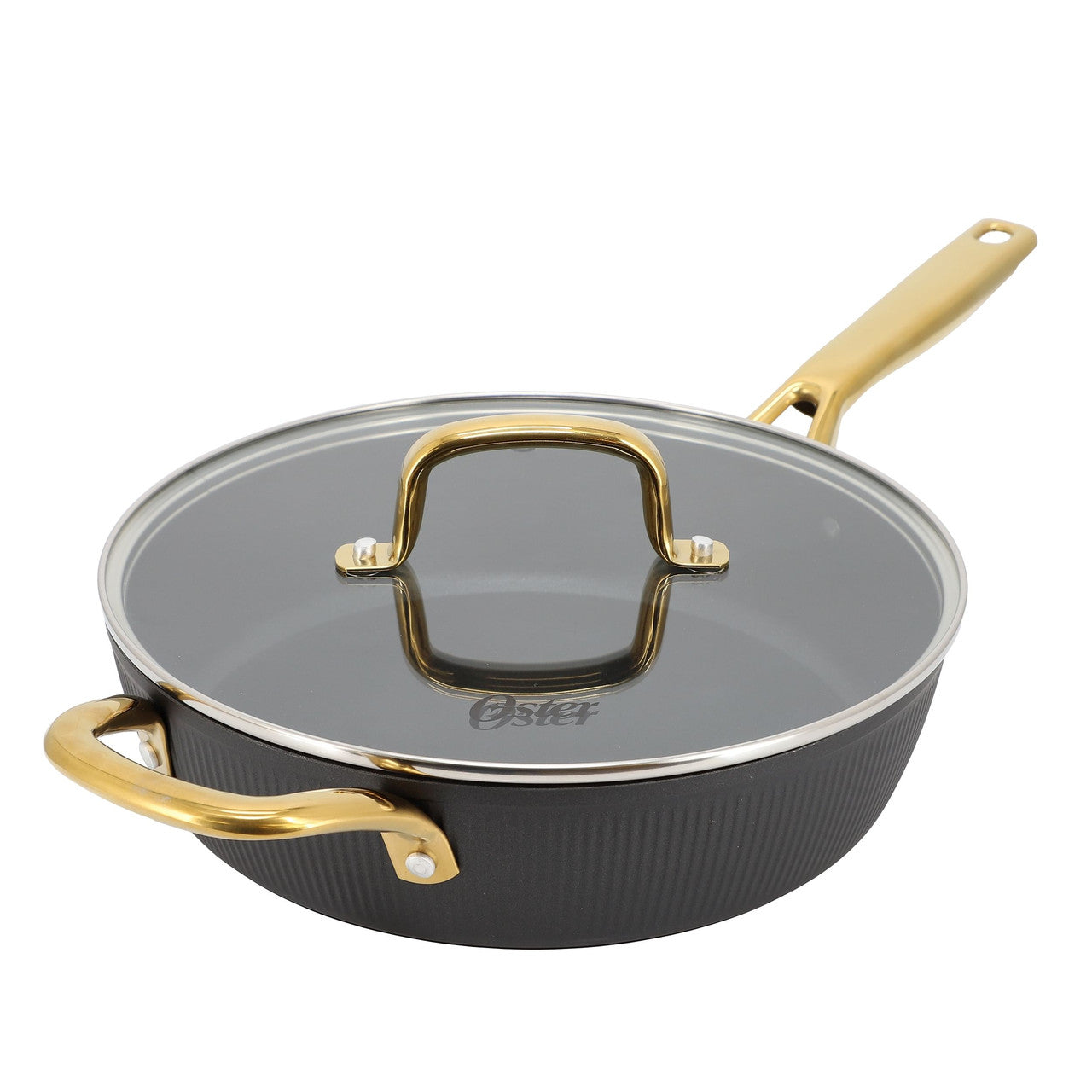 Oster Abbottsford 4 Quart Nonstick Aluminum Saute Pan with Glass Lid in Black