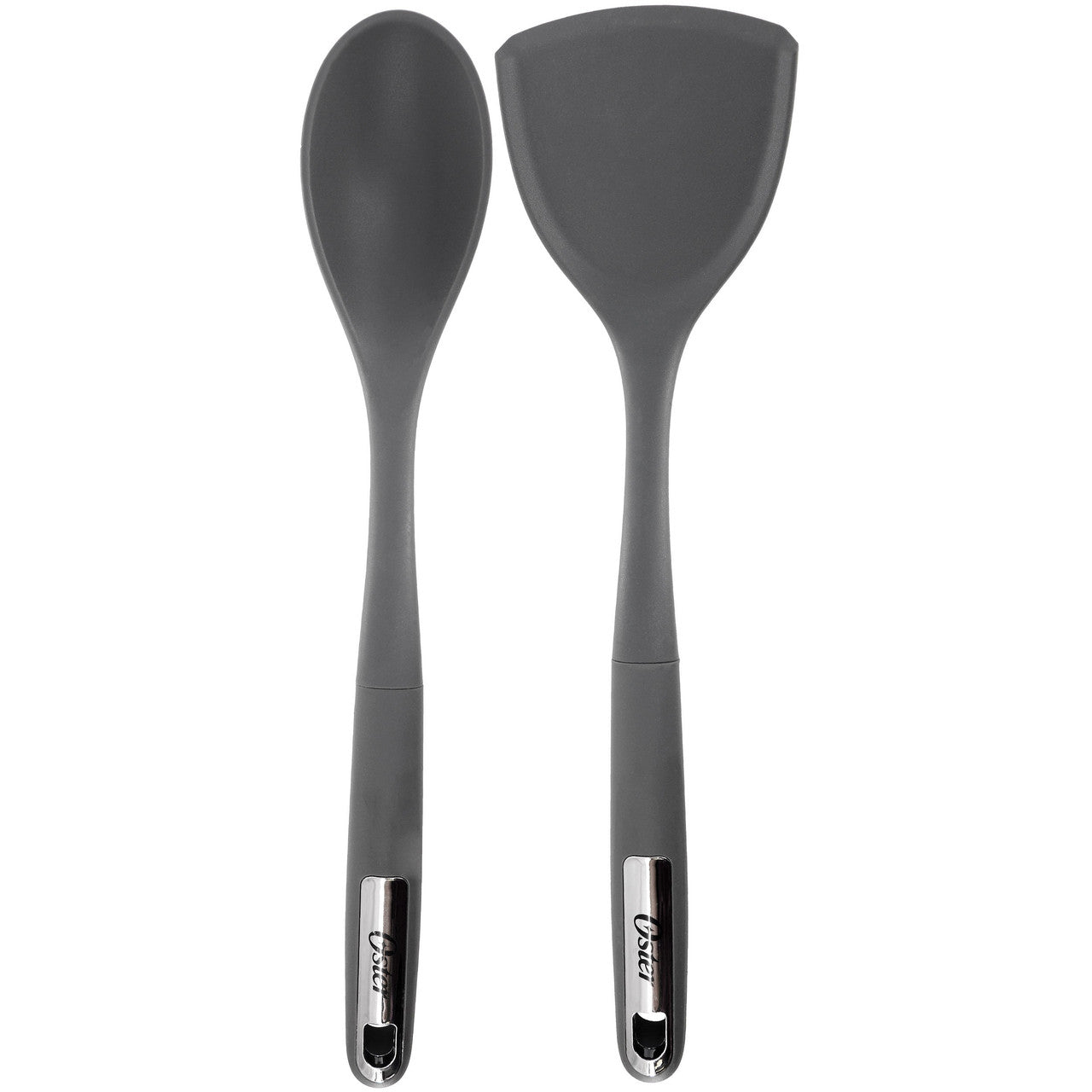 Oster Ridgecrest 2 Piece Silicone Kitchen Tool Serving Spoon and Turner Set in Gray
