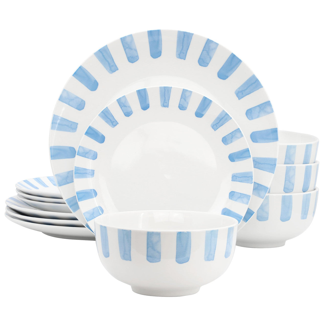 Gibson Home Pacific Waves 12 Piece Round Ceramic Dinnerware Set in Blue