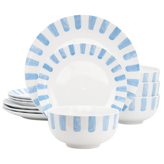 Gibson Home Pacific Waves 12 Piece Round Ceramic Dinnerware Set in Blue