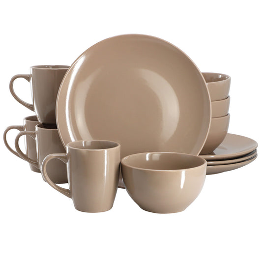 Gibson Home Everyday Plus 12 Piece Stoneware Dinnerware Set in Mocha Brown