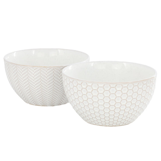Gibson Elite Earlhart 2 Piece 6 Inch Ribbed Stoneware Cereal Bowl Set in White D970-148719.02