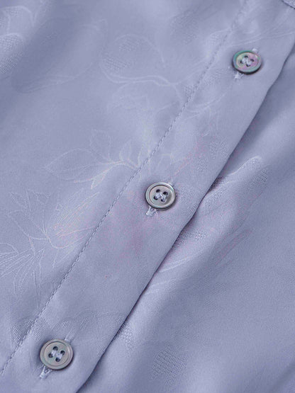 A Line Shirtdress-Slate Blue Floral