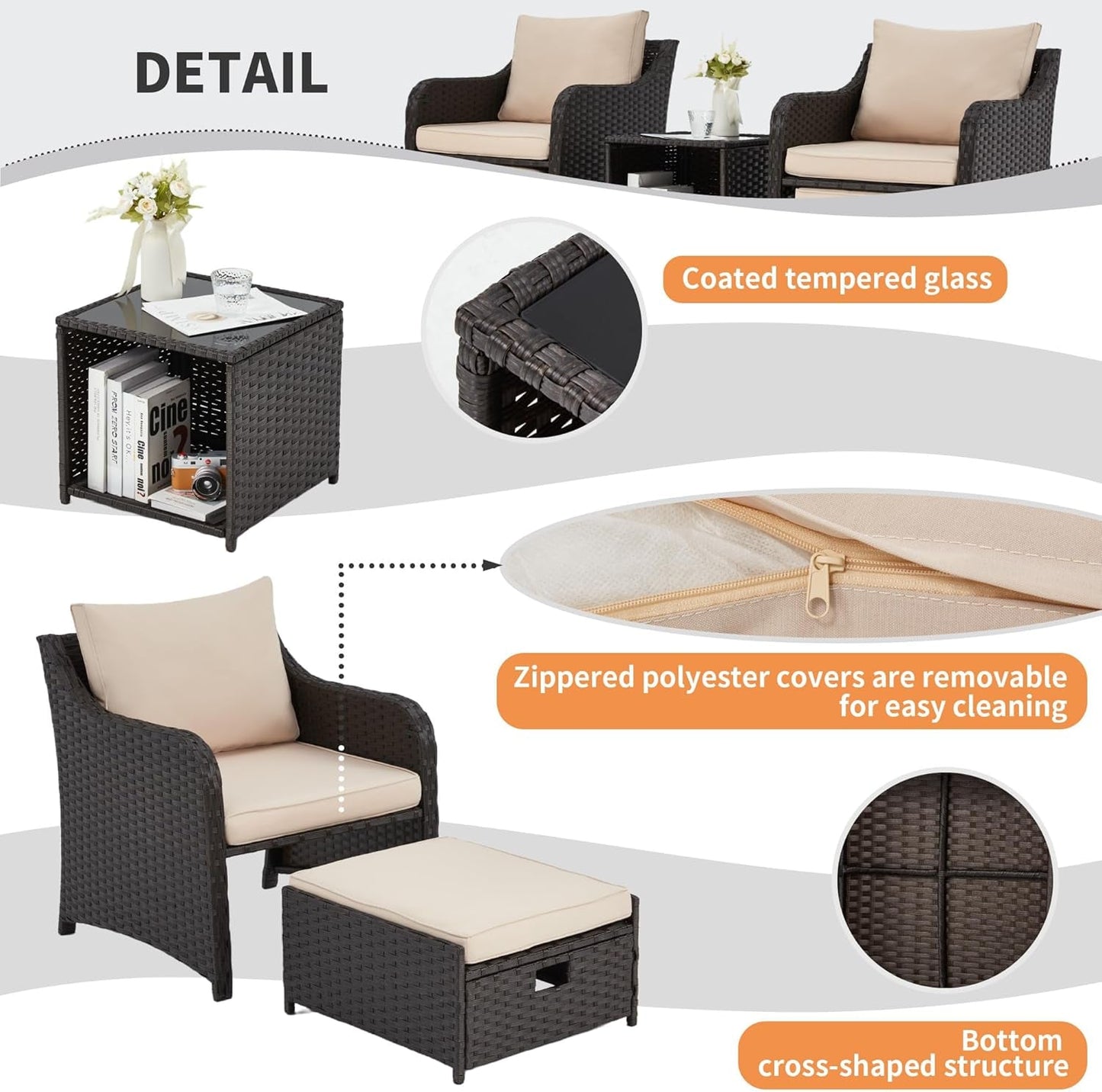 Five Piece All Weather Wicker Patio Furniture Set