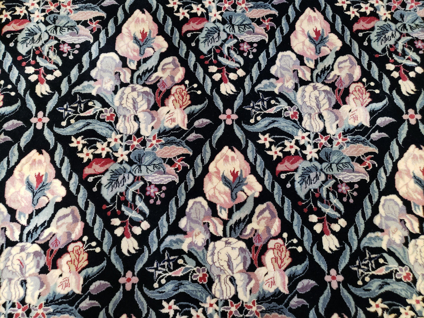 Black Kirman Rug, 8x11 - 9x12 Rug, Sino-Persian Rug, Floral Oriental Carpet, Handmade Rug, Black and Ivory Rug, Room Sized Area Rug, Wool