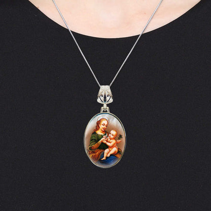 Madonna And Child Silver Plated Mother of Pearl Necklace Jewelry - 43031