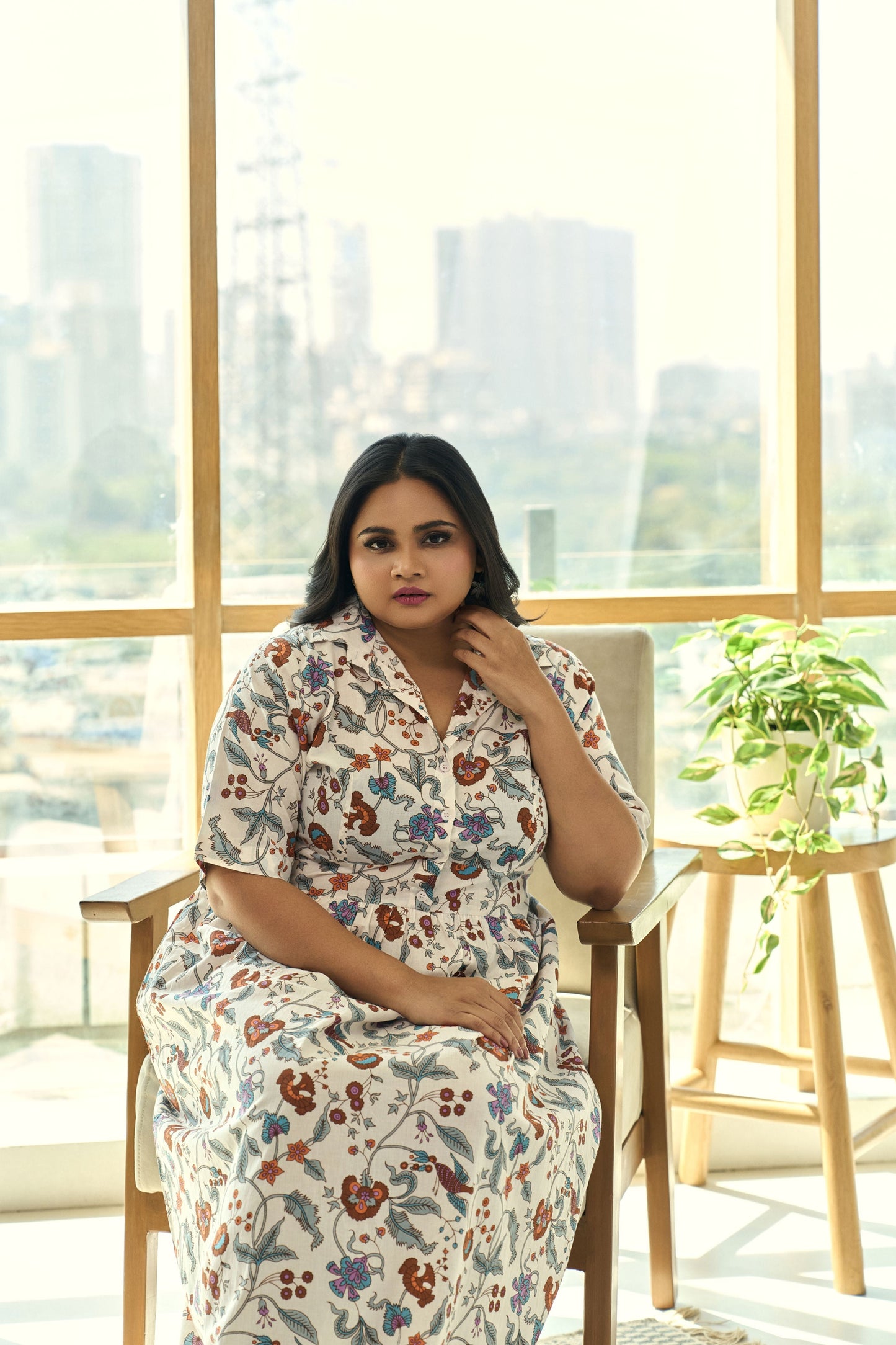 White Floral Hand-block Printed Cotton Maxi Dress