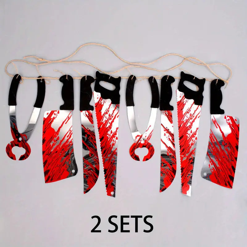 NNETM 8 Blood Knife Pull Flags W/ Hanging Ornaments - 2 Sets