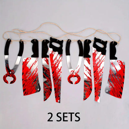 NNETM 8 Blood Knife Pull Flags W/ Hanging Ornaments - 2 Sets