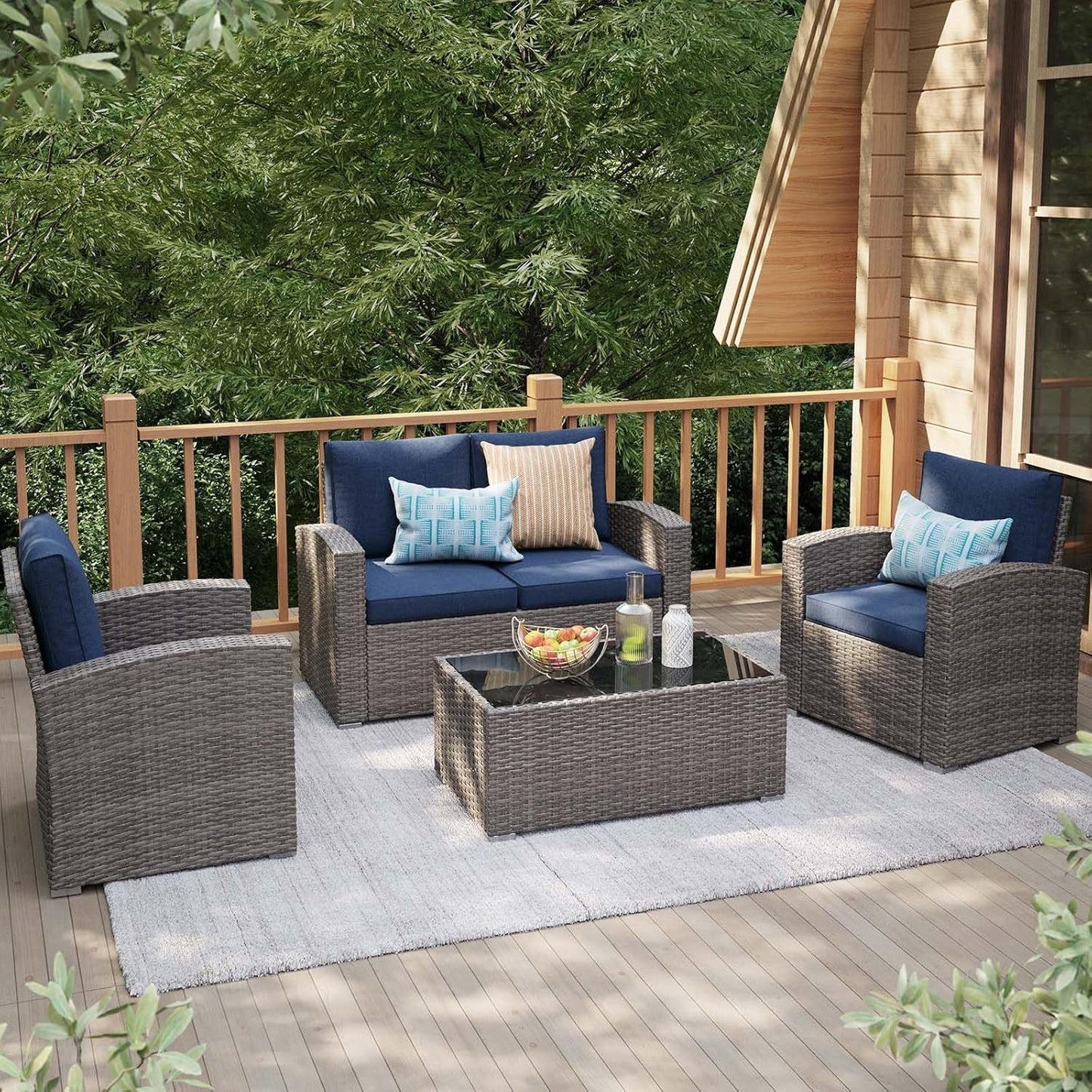 Navy Blue Outdoor Rattan Patio Furniture Set for Gatherings