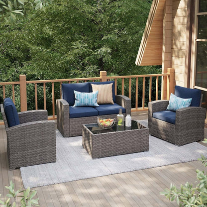 Navy Blue Outdoor Rattan Patio Furniture Set for Gatherings