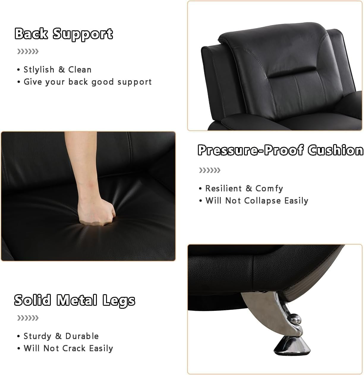 Contemporary Living Room Furniture Set, Faux Leather Sofa Set for Living Room/House/Bedroom/Office/Apartment (Black-B, Loveseat), F45&F46