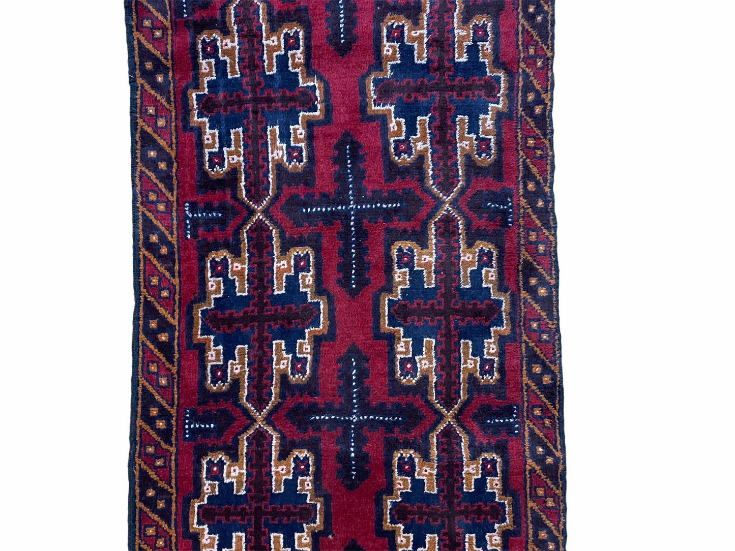 2' 7" X 4' 6" Vintage Handmade Tribal Wool Rug Balouchi Rug Afghan Rug Red Blue-3