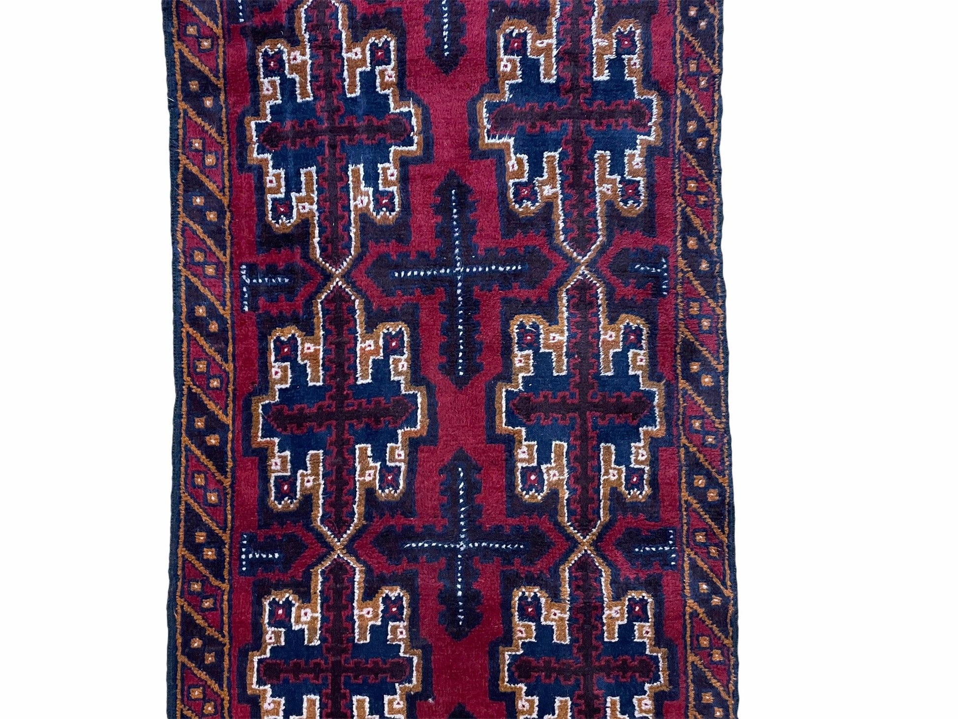 2' 7" X 4' 6" Vintage Handmade Tribal Wool Rug Balouchi Rug Afghan Rug Red Blue-3