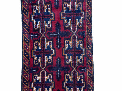 2' 7" X 4' 6" Vintage Handmade Tribal Wool Rug Balouchi Rug Afghan Rug Red Blue-3