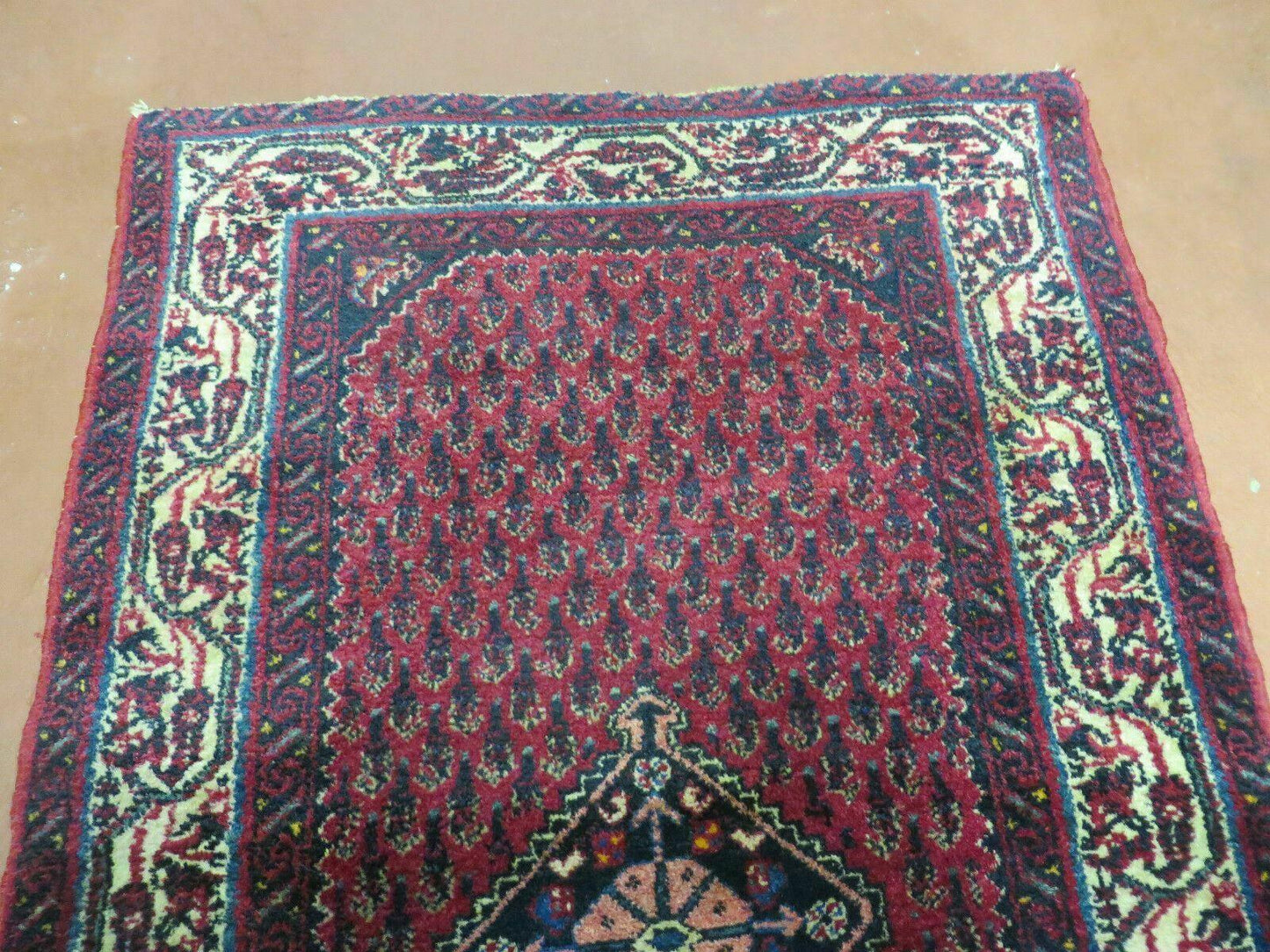 2.5' X 4' Vintage Handmade Indian Amritsar Wool Rug Paisley Design Red-2