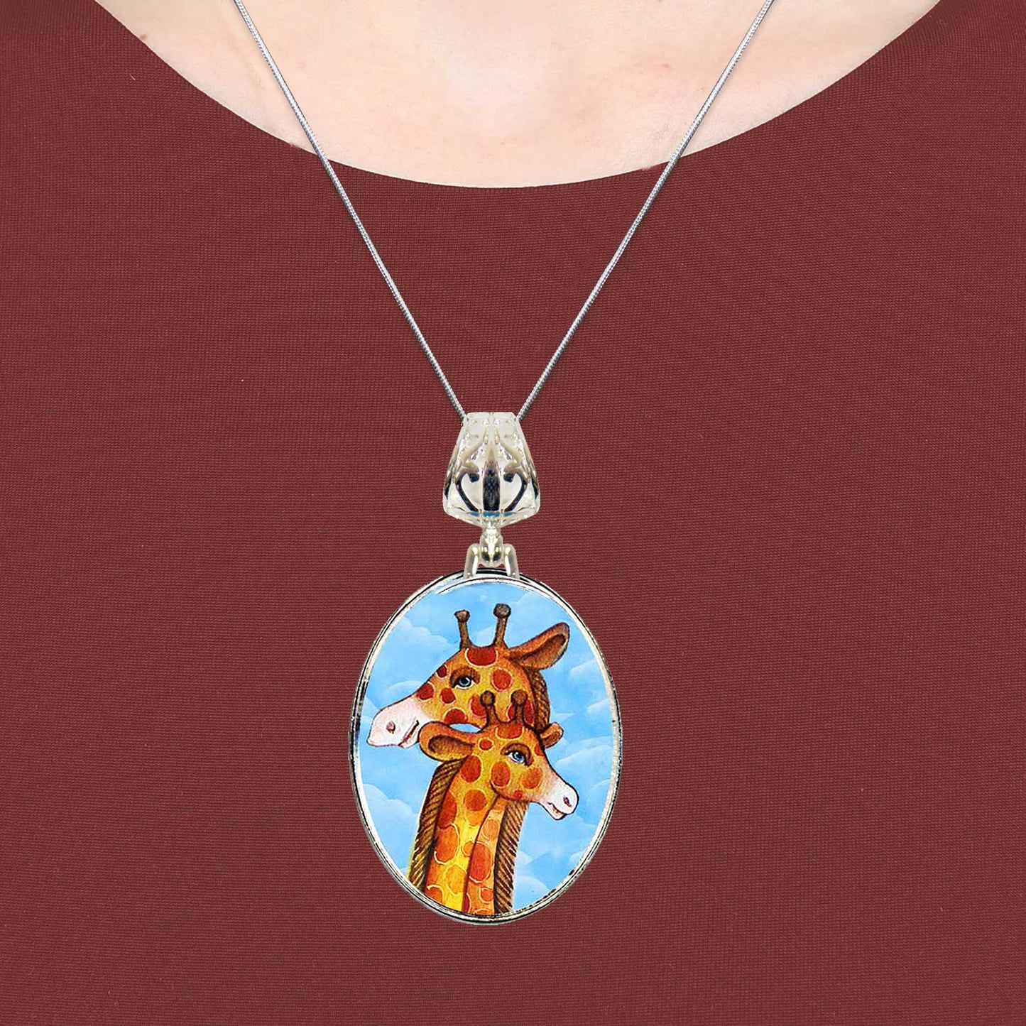 Giraffe Silver Plated Mother of Pearl Jewelry Necklace - 44018