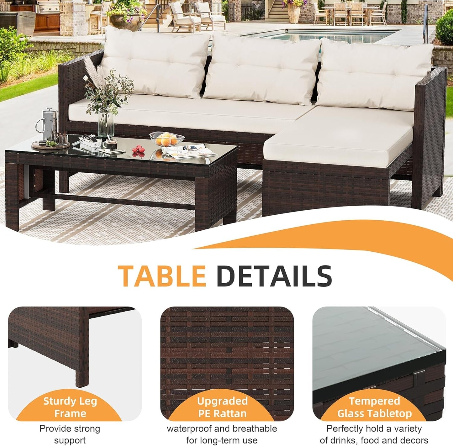 All Weather Wicker Patio Sectional Sofa Set with Table-2