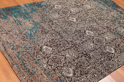 5'6" x 7'10" Handmade Erased Pattern Flatweave Area Rug Contemporary Chocolate