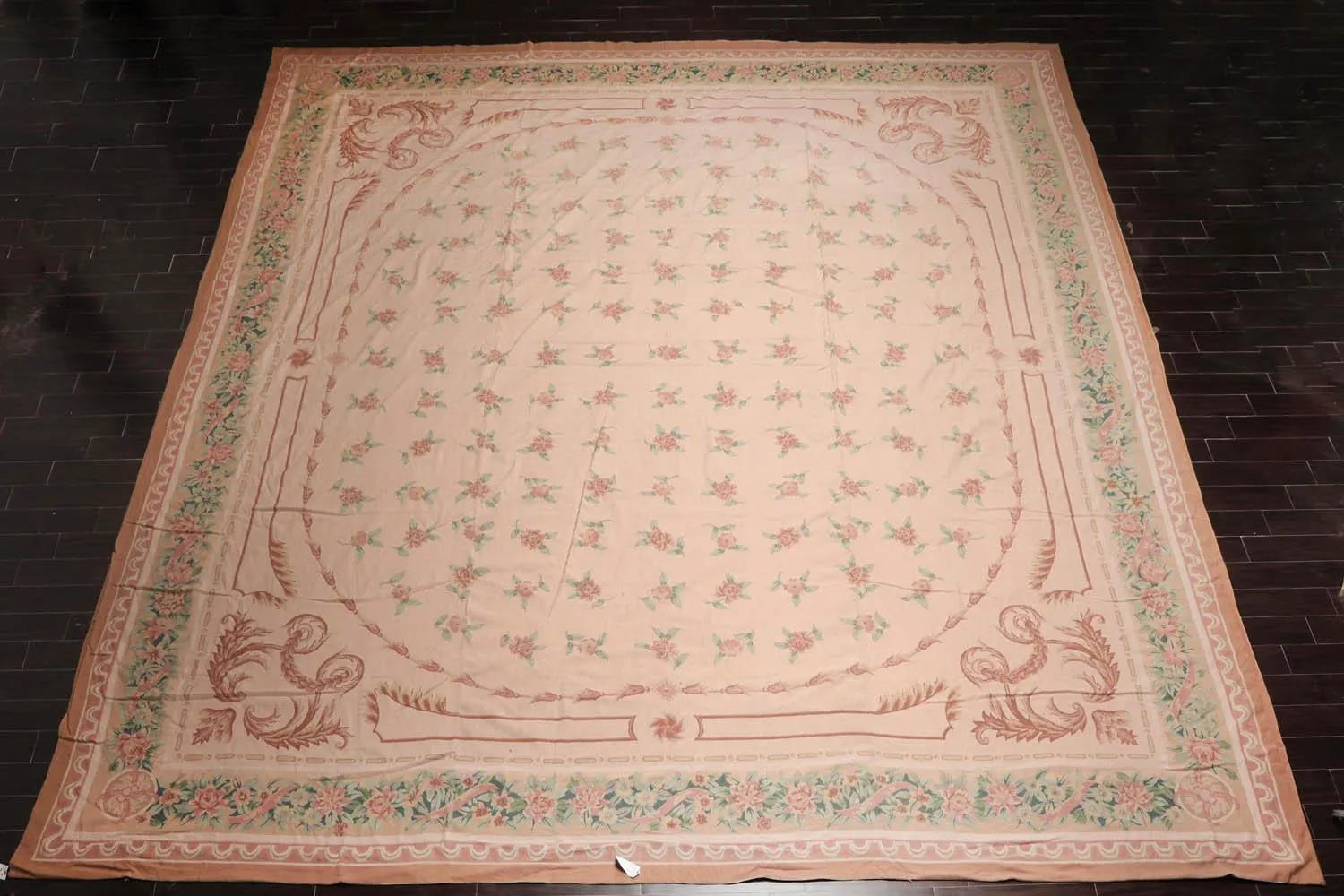16'3''x18'6'' Hand Knotted Needlepoint 100% Wool French Aubusson Traditional Oriental Area Rug Blush, Peach Color-3